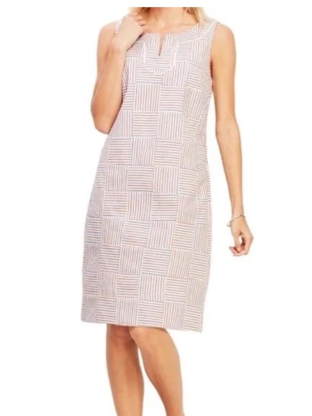 Talbots Americana Seersucker Summer Cotton Sleeveless Striped Shift Dress